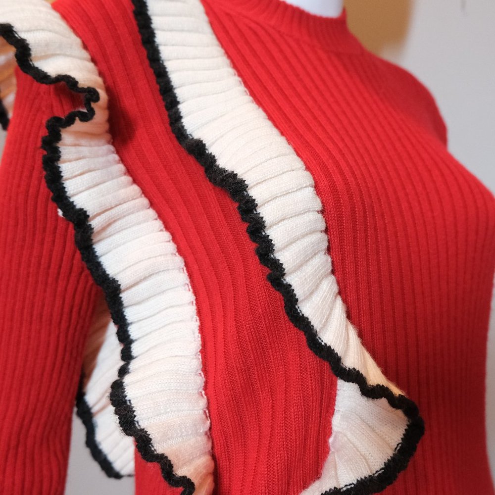 MSGM Red Ruffled Sweater Top - Picture 5 of 7